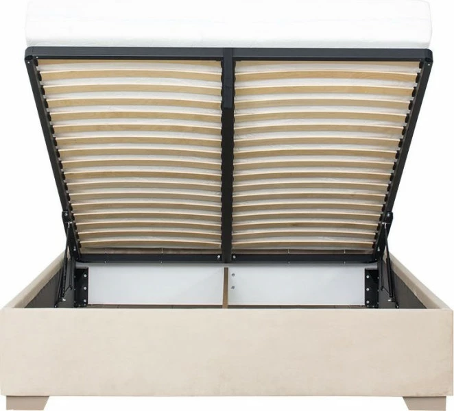 Łóżko tapicerowane 140 Sawona (plusz beż) ze stelażem i pojemnikiem