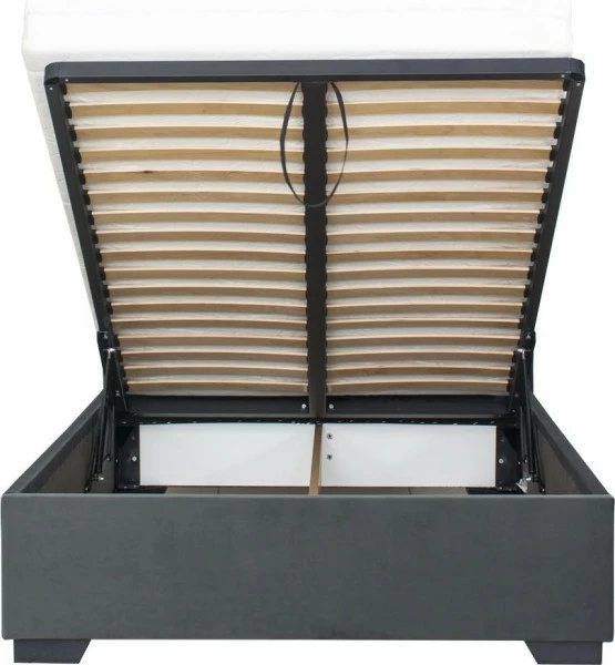 Łóżko tapicerowane 140 Sawona (plusz grafit) ze stelażem i pojemnikiem