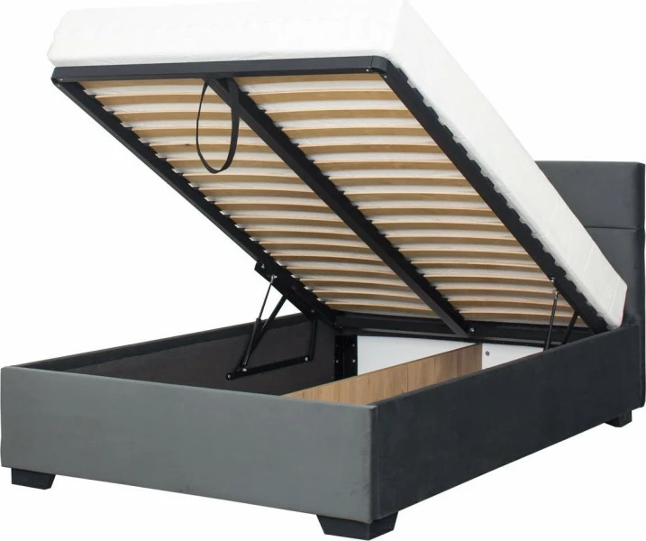 Łóżko tapicerowane 140 Sawona (plusz grafit) ze stelażem i pojemnikiem