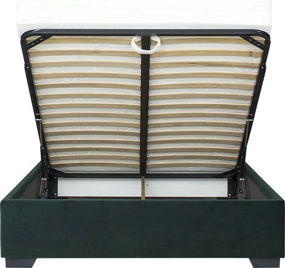 Łóżko tapicerowane 140 Sawona (plusz zielony) ze stelażem i pojemnikiem