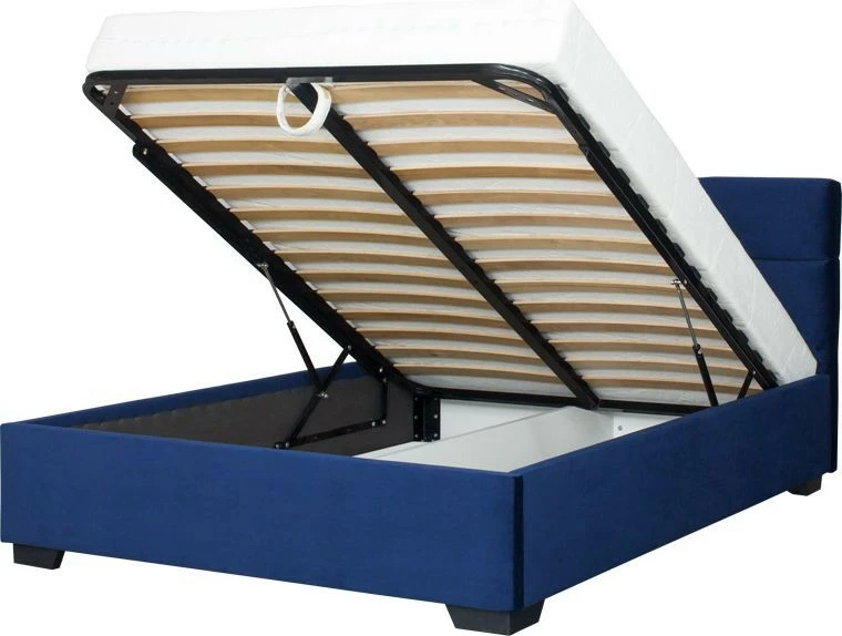 Łóżko tapicerowane 140 Sawona (plusz granat) ze stelażem i pojemnikiem