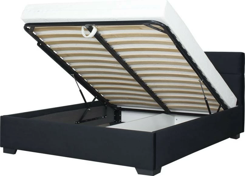 Łóżko tapicerowane 160 Sawona (plusz czarny) ze stelażem i pojemnikiem