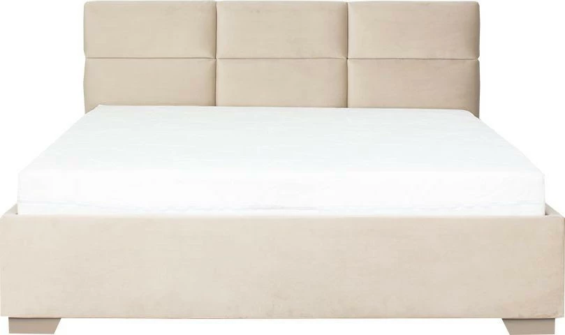 Łóżko tapicerowane 160 Sawona (plusz beż) ze stelażem i pojemnikiem