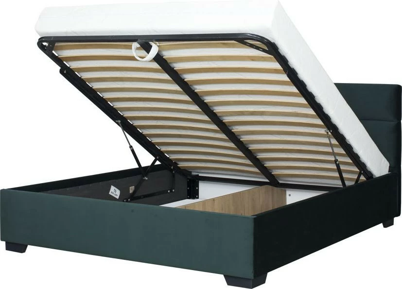 Łóżko tapicerowane 160 Sawona (plusz zielony) ze stelażem i pojemnikiem 