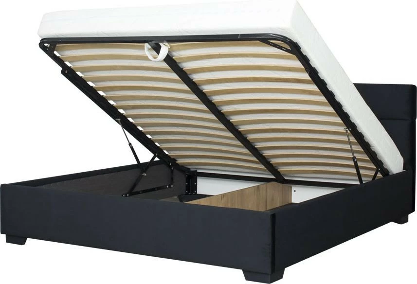 Łóżko tapicerowane 180 Sawona (plusz czarny) stelażem i pojemnikiem