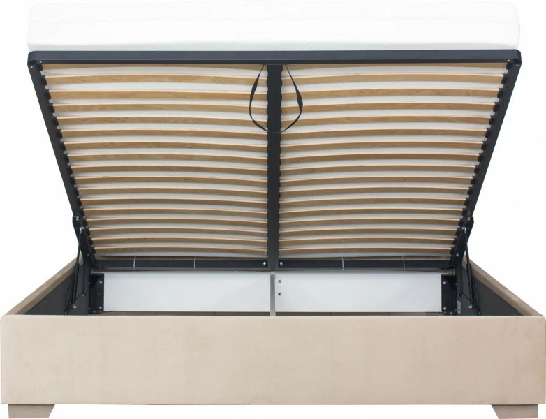 Łóżko tapicerowane 180 Sawona (plusz beż) ze stelażem i pojemnikiem 