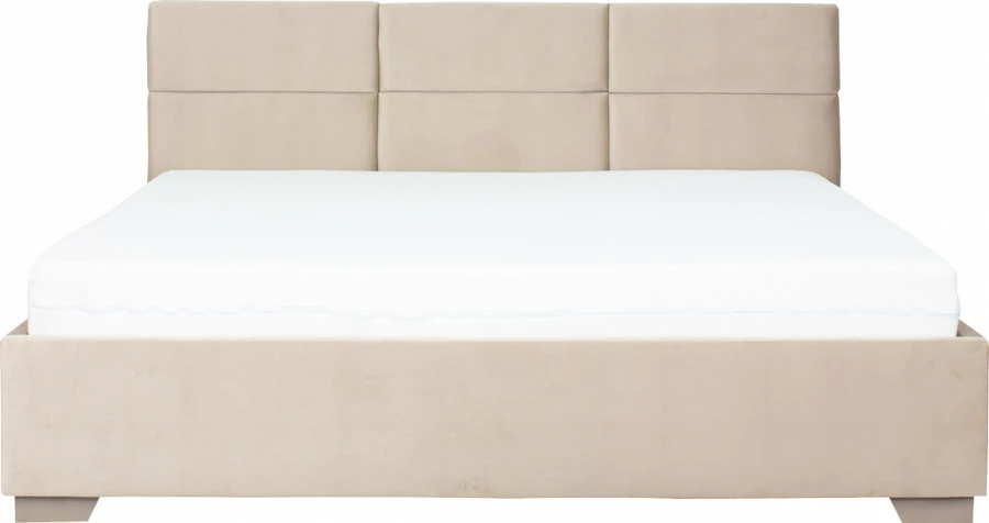 Łóżko tapicerowane 180 Sawona (plusz beż) ze stelażem i pojemnikiem 