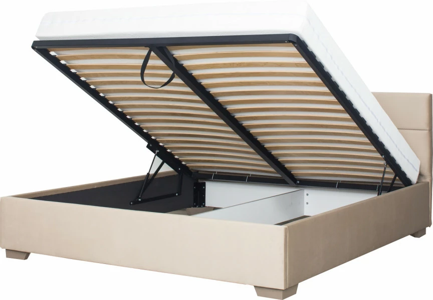 Łóżko tapicerowane 180 Sawona (plusz beż) ze stelażem i pojemnikiem