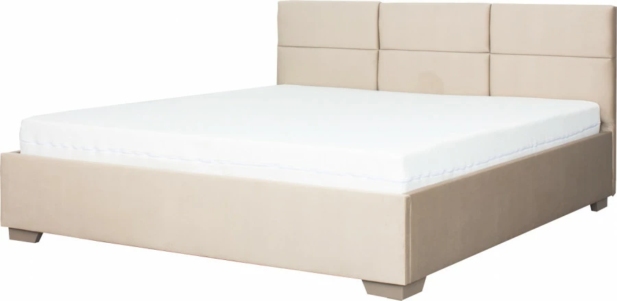 Łóżko tapicerowane 180 Sawona (plusz beż) ze stelażem i pojemnikiem