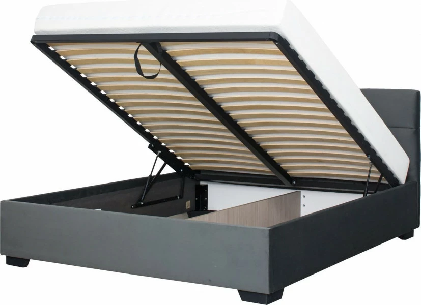 Łóżko tapicerowane 180 Sawona (plusz grafit) stelażem i pojemnikiem