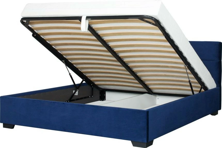 Łóżko tapicerowane 180 Sawona (plusz granat) stelażem i pojemnikiem
