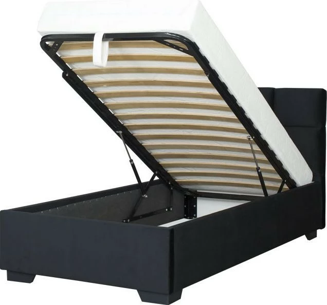 Łóżko tapicerowane 90 Sawona (plusz czarny) ze stelażem i pojemnikiem