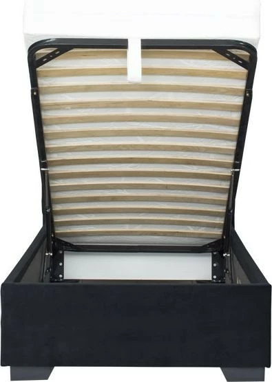 Łóżko tapicerowane 90 Sawona (plusz czarny) ze stelażem i pojemnikiem