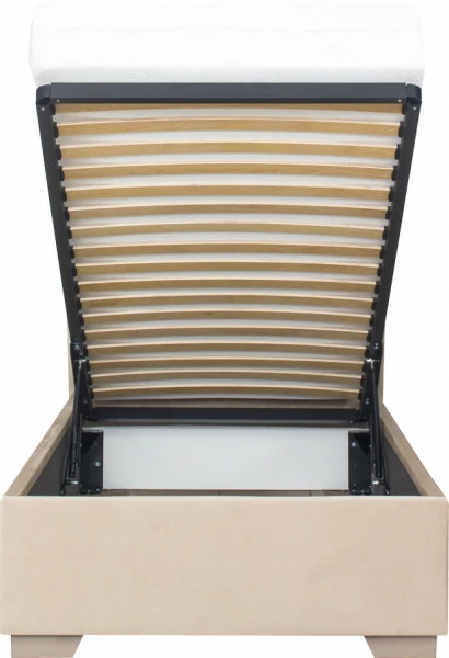 Łóżko tapicerowane 90 Sawona (plusz beż) ze stelażem i pojemnikiem