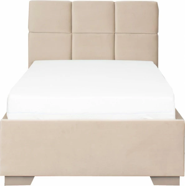 Łóżko tapicerowane 90 Sawona (plusz beż) ze stelażem i pojemnikiem