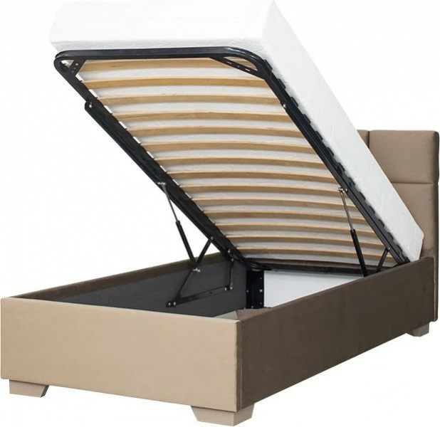 Łóżko tapicerowane 90 Sawona (plusz brąz) ze stelażem i pojemnikiem