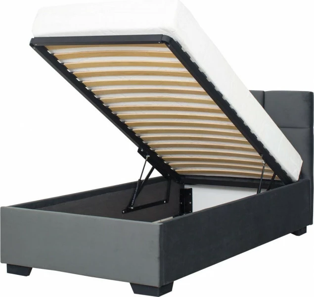 Łóżko tapicerowane 90 Sawona (plusz grafit) ze stelażem i pojemnikiem