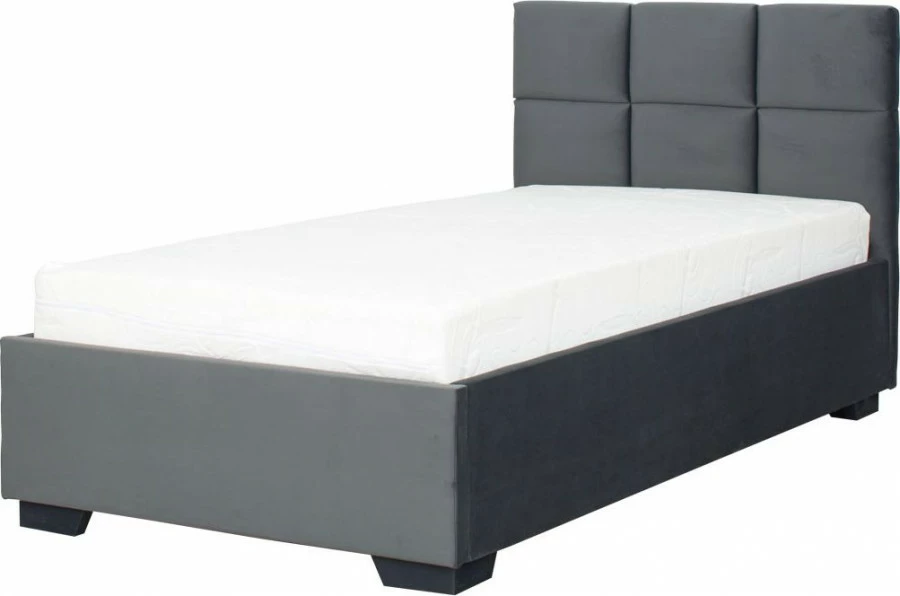 Łóżko tapicerowane 90 Sawona (plusz grafit) ze stelażem i pojemnikiem