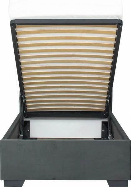 Łóżko tapicerowane 90 Sawona (plusz grafit) ze stelażem i pojemnikiem