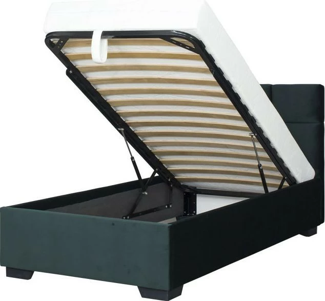 Łóżko tapicerowane 90 Sawona (plusz zielony) ze stelażem i pojemnikiem 