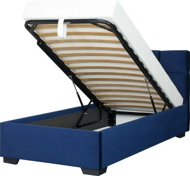 Łóżko tapicerowane 90 Sawona (plusz granat) ze stelażem i pojemnikiem