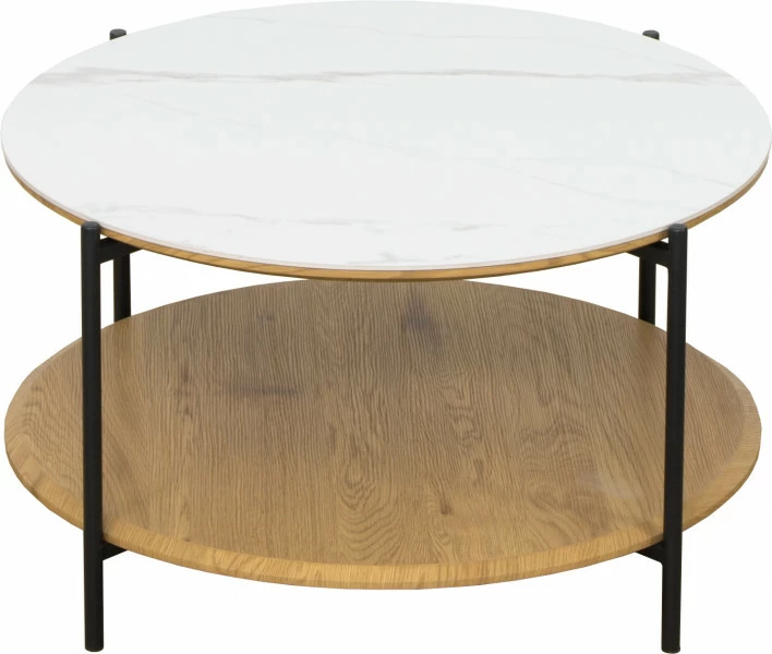 Stolik kawowy Morino (biały marmur/dąb/czarny)