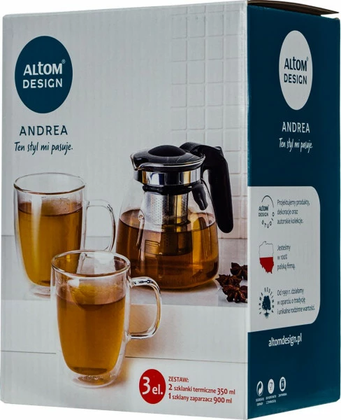 Zestaw Andrea - dzbanek z zaparzaczem i 2 kubki termiczne