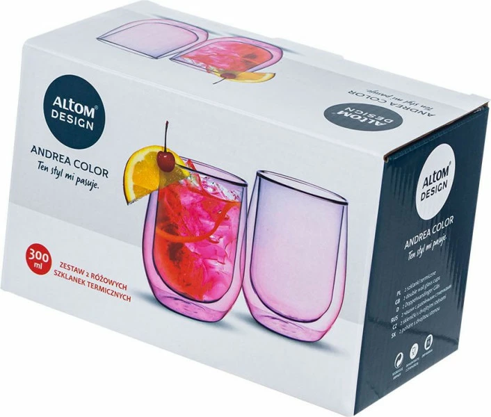 Zestaw 2 szklanek różowych Andrea 13