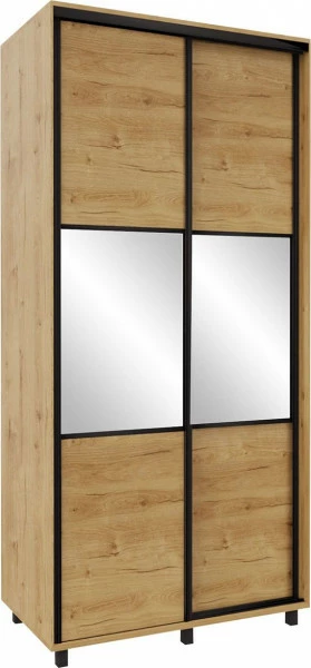 Szafa przesuwna 100 cm lustra (dąb Soma ciemny/czarne okucia) 