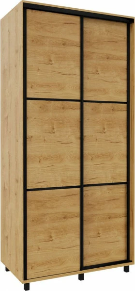 Szafa przesuwna 100 cm (dąb Soma ciemny/czarne okucia)