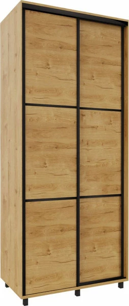 Wysoka szafa przesuwna 100 cm (dąb Soma ciemny/czarne okucia) 