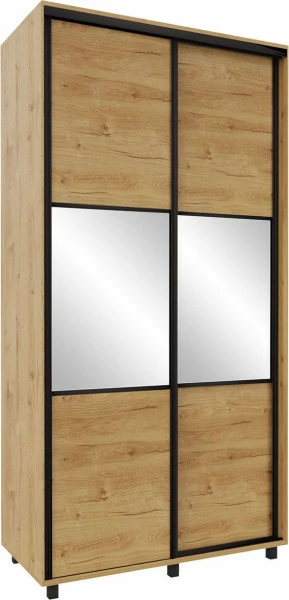 Wysoka szafa przesuwna 120 cm lustra (dąb Soma ciemny/czarne okucia)