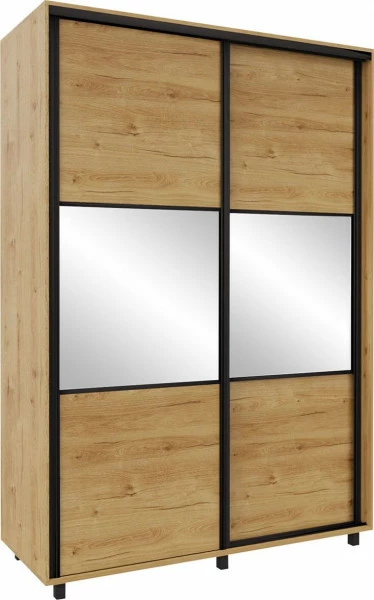 Szafa przesuwna 150 cm lustra (dąb Soma ciemny/czarne okucia) 