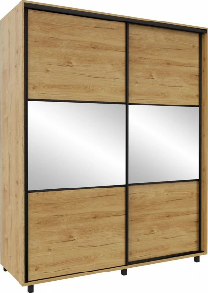Szafa przesuwna 180 cm lustra (dąb Soma ciemny/czarne okucia) 