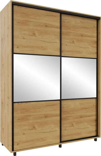 Wysoka szafa przesuwna 200 cm lustra (dąb Soma ciemny/czarne okucia) 