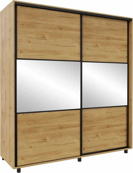 Szafa przesuwna 200 cm lustra (dąb Soma ciemny/czarne okucia)