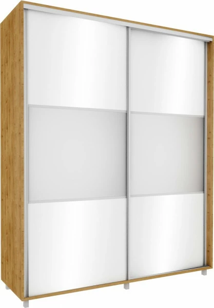 Wysoka szafa przesuwna lustra 200cm (biały połysk/lustro/dąb Soma ciemny) 