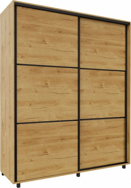 Wysoka szafa przesuwna 200 cm (dąb Soma ciemny/czarne okucia)