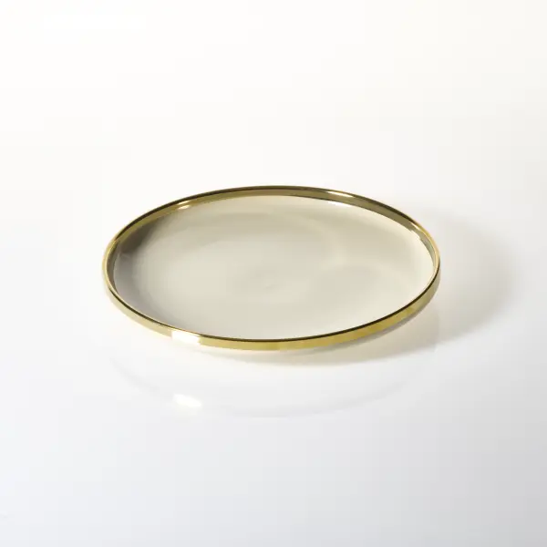 Talerz obiadowy Cindy beżowy ze złotym paskiem