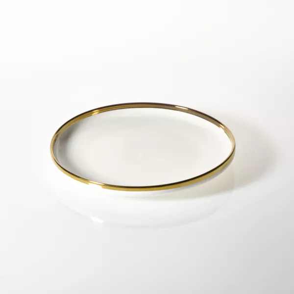Talerz obiadowy Cindy biały ze złotym paskiem 