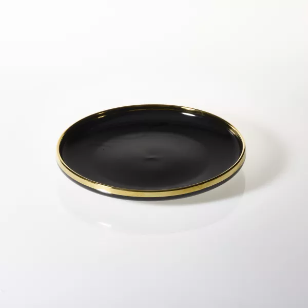Talerz obiadowy Cindy czarny ze złotym paskiem 