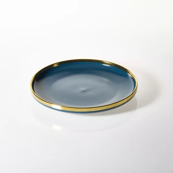 Talerz obiadowy Cindy granatowy ze złotym paskiem 