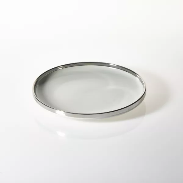 Talerz obiadowy Cindy szary ze srebrnym paskiem 