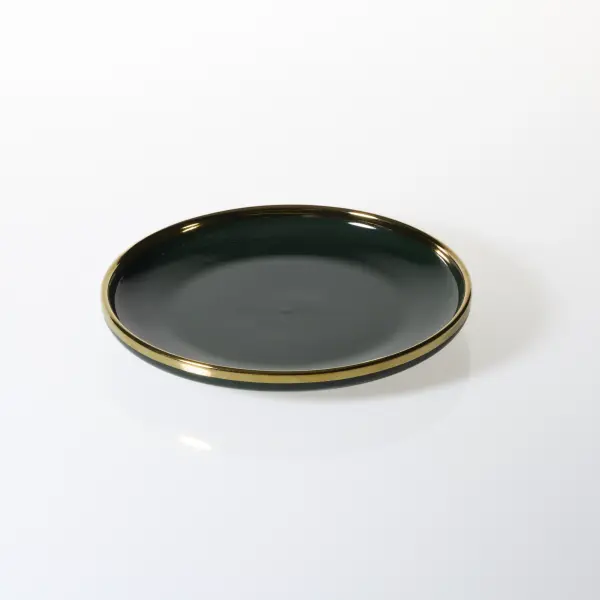 Talerz obiadowy Cindy zielony ze złotym paskiem