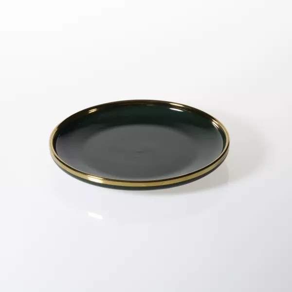 Talerz obiadowy Cindy zielony ze złotym paskiem 
