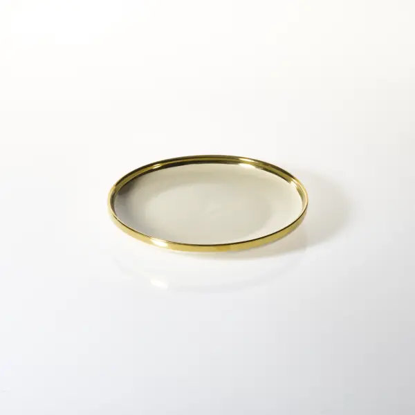 Talerz deserowy Cindy beżowy ze złotym paskiem