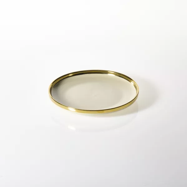 Talerz deserowy Cindy beżowy ze złotym paskiem 