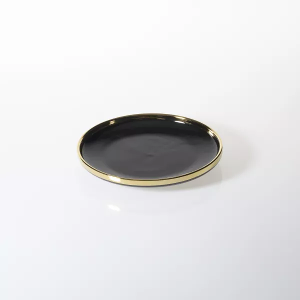 Talerz deserowy Cindy czarny ze złotym paskiem 