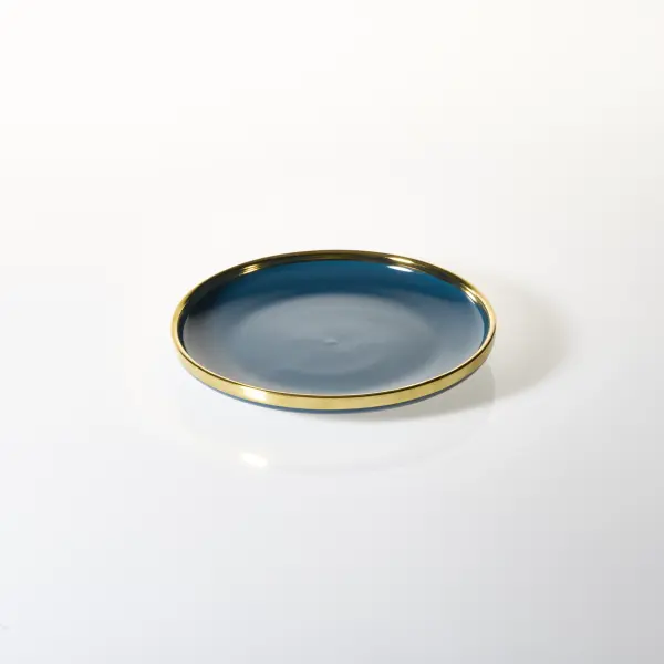 Talerz deserowy Cindy granatowy ze złotym paskiem