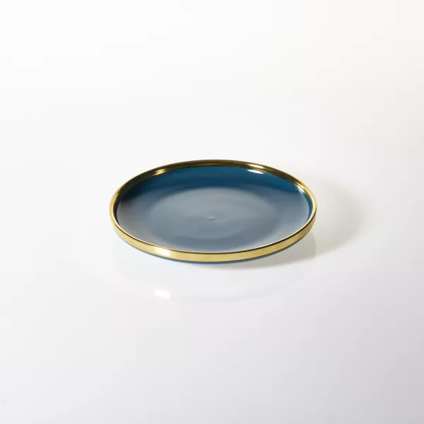 Talerz deserowy Cindy granatowy ze złotym paskiem